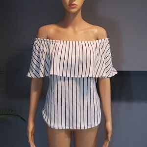 Vibe Sportswear Striped Off The Shoulder Top